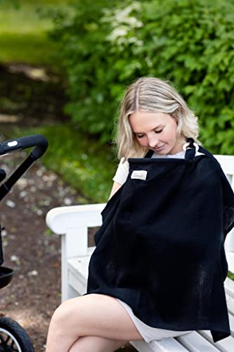 Image of Nursing Cover for Baby Breastfeeding & Pumping | Multi Use Car Seat Stroller Cover | Breathable Soft Muslin Cotton | Breast Feeding Apron & Shawl by TISU (Black (Neutral))
