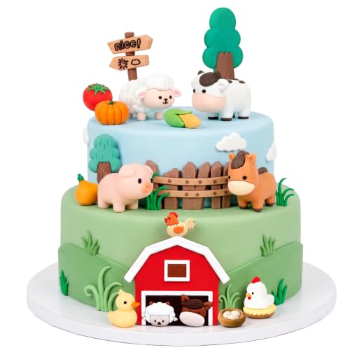 20PCS Farm Animal Cake Toppers Farm Animals Cake Decorations with Cow, Pig,Horse, Sheep,Chicken Duck for Farm Themed Birthday Party Supplies Baby Shower
