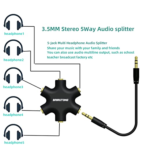 Image of 5-Jack Multi Headphone Audio Splitter, 3.5mm Stereo Cable 20cm & 100cm, 5-Pack