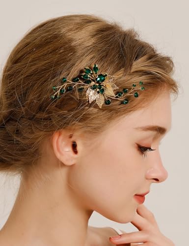 Peine para cabello con cristales vintage y hojas verdes miniatura 1
