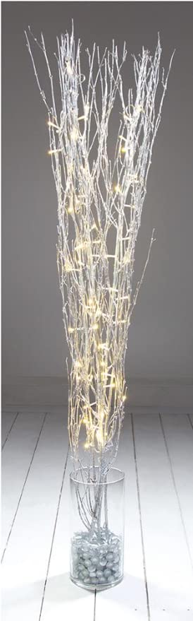 RARAIONLED Christmas Twig Light Decorations, 1.2m Silver Glitter