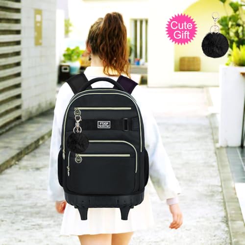 3Pcs Rolling Backpack for Boys Men, 19 Inche Adults Roller Backpacks with Wheels, School Wheeled Bookbag with Lunch Box(Black)2