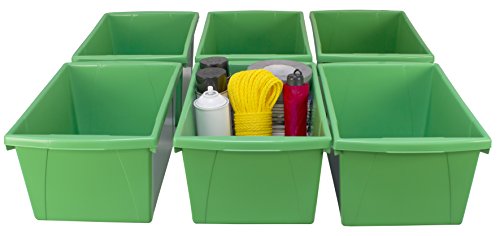 Image of Storex 5.5 Gallon Storage Bin - Plastic Classroom Organizer for Books and Supplies, Green, 6-Pack (61485F06C)