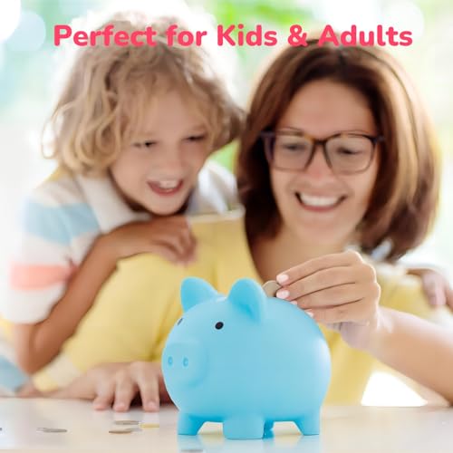 Image of Cute Piggy Bank for Sbrvaniy Pig Money Bank Coin Bank for Boys and Girls My First Unbreakable Money Bank Large Size Decoration Savings (Blue)