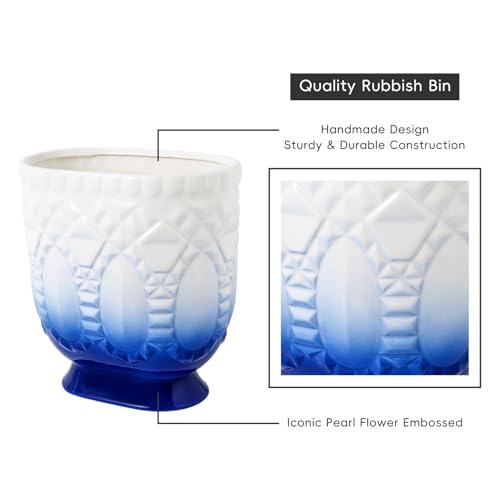 Image of Modern Trash Can - Ceramic Garbage Bin, Garbage Container Bin for Bathrooms, Powder Rooms, Kitchens, Waste Basket for Home & Office (Blue)
