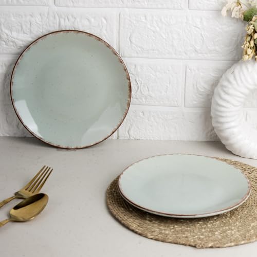 Image of The Earth Store Glossy Mint Marble 7 Inch Ceramic Quarter Plates Set of 2 | Microwave & Dishwasher Safe Plate | Half Plate for Dessert, Snacks, Dinner | Snack Plates for Gifting, Daily Use