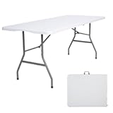 6ft Folding Table Plastic Fold in Half w/Handle Heavy Duty Portable Indoor Outdoor for Garden Party Picnic Camping BBQ Dining Kitchen Wedding Market Events