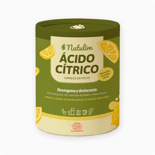 Natulim Ácido Cítrico Ecológico 500g – Certificado ECOCERT – 100% Puro – Limpiador Multiusos en Polvo – Natural, Elimina Olores, Manchas y Residuos