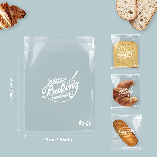 200Pcs 6 X 7 Inch Baking Patterns Self Adhesive Packaging Bags, Clear Plastic Bags, Self Sealing Cellophane Bags Thick Opp Resalable Treat Bags For Packaging Bakery, Cookies, Homemade Bread Daily Use #TOP2