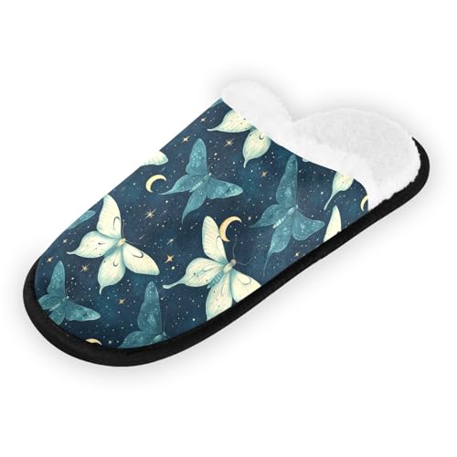 Women's Men's Fuzzy Slippers Cozy House Shoes Travel Warm Moths Moon Slippers2