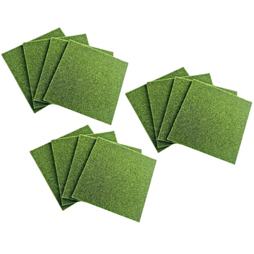 Lot de 12 Gazon Synthétique Artificiel 15x15cm, Fausse Pelouse Miniature pour Jardin Féerique, Tapis Herbe Mousse Réaliste pour Maquette, Bricolage,...