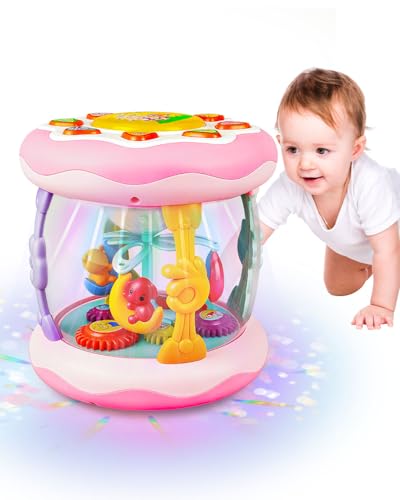 Trongle Proyector Giratorio Juguete, Juguete Musical Infantil con proyector, Tambor y Luces giratorias, Ideal para niños de 1-2 años cumpleaños