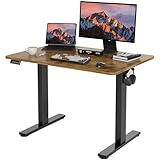LongKe Electric Standing Desk Adjustable Height, 40x24 Inches Sit Stand up Desktop for Home Office, Ergonomic Rising Computer Table with Memory Preset,Rustic Brown