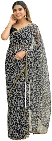 SIRIL Women's Chiffon Printed Saree with Unstitched Blouse Piece