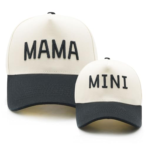 YQZUWUXE Mama Mini Trucker Hats Mom and Son Matching Outfits Trendy Mommy and Me Baby Daughter Gifts for New Mom Black/Beige