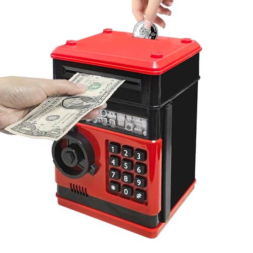 Cargooy Mini ATM Piggy Bank ATM Machine Best Gift for Kids,Electronic Code Piggy Bank Money Counter Safe Box Coin Bank for Boys Girls Password Lock Case (Black Red) by Cargooy - Used condition - US$17.06