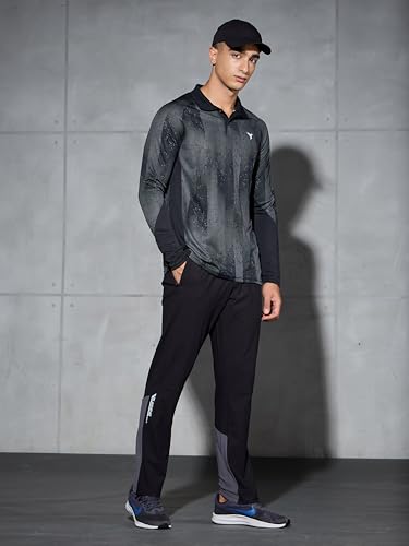 Image of TECHNOSPORT Men Polyester Slim Fit Printed Full Sleeve Polo Neck T-Shirt with Technocool+, SPF50+ & Quick Dry for Gym, Sports and Regular Use