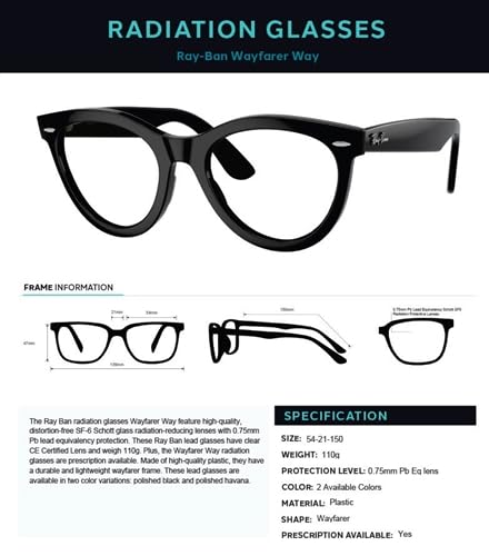 Ray-Ban Wayfarer Way Lead Glasses - 0.75mm Pb X-Ray Radiation Eye Protection, Saddle Bridge