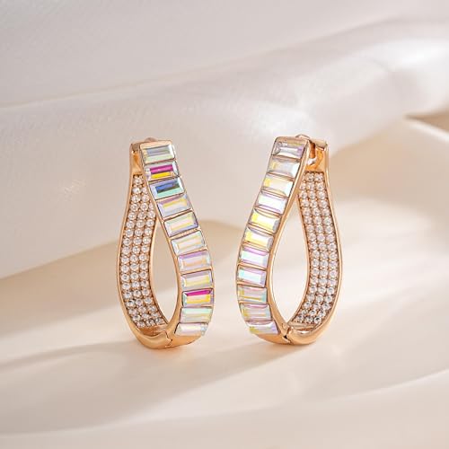Austrian Crystal Hoop Earrings for Women Pave Oval Hoop Earrings for Women 14K Gold Plated Hypoallergenic Jewelry Gift3