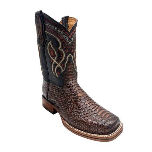 The Western Shops Mens Exotic Snakeskin Square Toe Phyton Print Genuine Leather Western Boots (9.5, Miel)