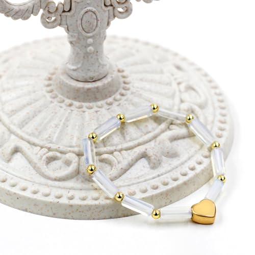 Image of Cuboid Love Elastic Bracelet, Crystal Energy Stone Anxiety Relief Yoga Jewelry for Women Male (Heart-shaped Charm Can Be Customized Name)