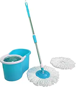 Best Homes 360 degree Spin Floor Cleaning Easy Bucket Steel Mop with 2 Microfiber Heads