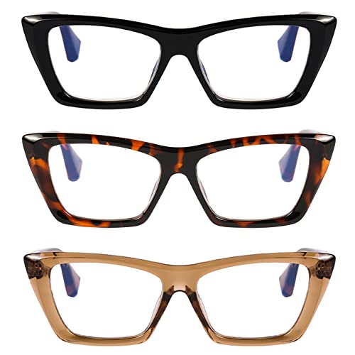 DOOViC 3 Pack Fashion Reading Glasses for Women Trendy Cat Eye Blue Light Blocking Computer Readers 2.50 Strength