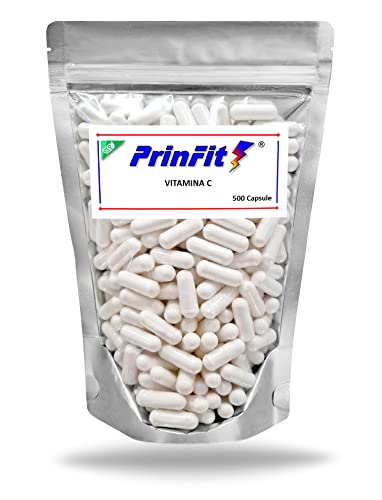 PrinFit® - 500 Capsule Vitamina C Pura - Alto Dosaggio 1000 mg - Antiossidante Acido L-Ascorbico Integratore Alimentare