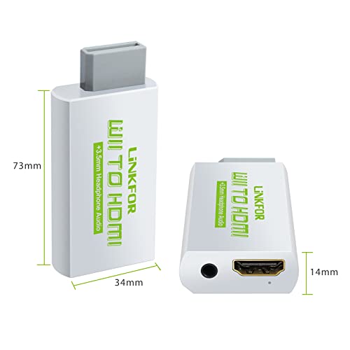 LiNKFOR Wii Convertitore con Cavo HDMI 3ft/Convertitore Wii a HDMI/Wii a HDMI 720P o 1080P Video Convertitore HD HDTV + 3.5mm Audio Uscita - Colore Bianco