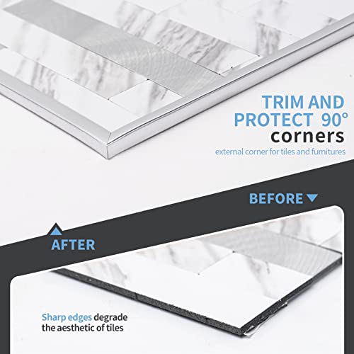 Image of Art3d 20 ft Flexible Outside Corner Trim for Tile Edge, Glittery Silver | Durable, Waterproof, Strong Adhesive, High Viscosity, Easy to Clean, Ideal for Tiles Edges, Furniture Decoration, Countertops