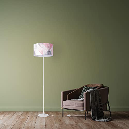 Paco Home Stehlampe Wohnzimmer Modern E27 Leselampe Stehleuchte Stativ Retro Lampenschirm Stoff Geometrisch Mit Stecker, Farbe:Design 5 (Ø38 cm), Leuchtenart/Farbe:Stehleuchte Einbein – Weiß