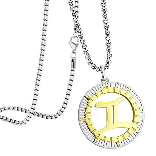 Image of 555Jewelry Stainless Steel Gemini Necklace for Wife, Horoscope Constellation Necklaces for Women & Ladies, Zodiac Sign Pendant for Men, Astrology Necklace for Her, 18 Inch, Silver/Gold