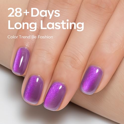 Image of modelones Cat Eye Gel Nail Polish, 6 Colors Purple Pink Glitter Gel Polish Set with Magnet Sparkle Galaxy Series Nail Polish Kit Soak Off Led Nail Art Manicure Salon DIY Gifts