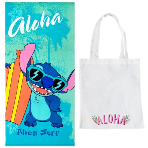 ms móvil shop Toalla de Playa Stitch Aloha Alien Surf Microfibra Estampado Natación 100% Poliéster 70x140cm + Bolsa de Tela Regalo para Niños Verano Vacaciones | Producto Oficial