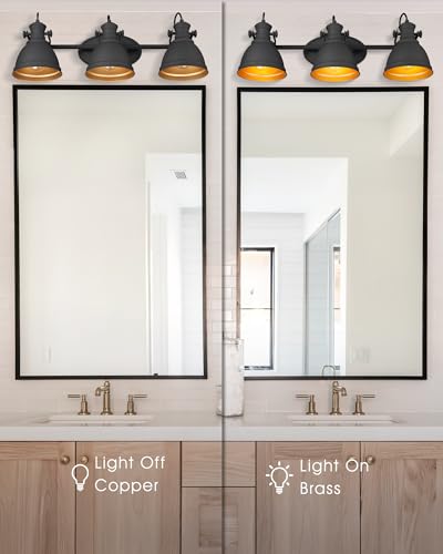 Image of 3-Light Black Bathroom Vanity Light Over Mirror, Industrial Style