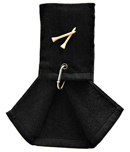 Golftuch/Golf Towel/Handtuch - tri-fold - schwarz - 100% Baumwolle - inkl. Karabiner Cover