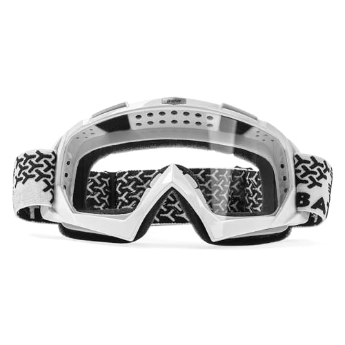 Image of BATFOX Dirt Bike ATV Goggles Motorcycle Glasses Riding Motocross 4-Wheeler MX DH Accessories for Men Women Youth UV Protection Safety Dust-Proof Anti-Slip Strap(Clear-White)
