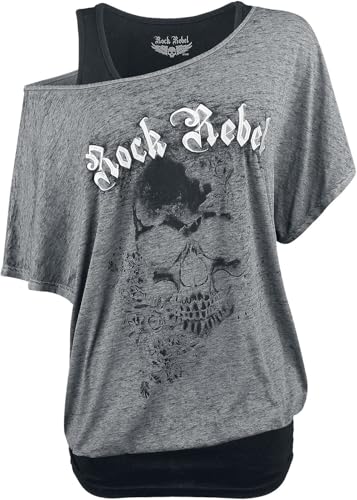 Rock Rebel by EMP Mujer Camiseta Suelta Gris con Aspecto de Doble Capa M
