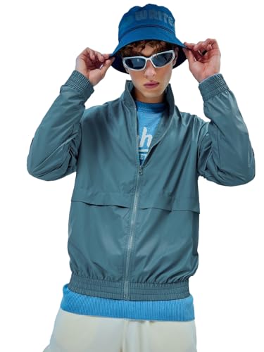 Image of Bewakoof Air 1.0 Men's Standard Length Solid Oversized Fit Full Sleeve Collar Nylon Windcheater Jacket