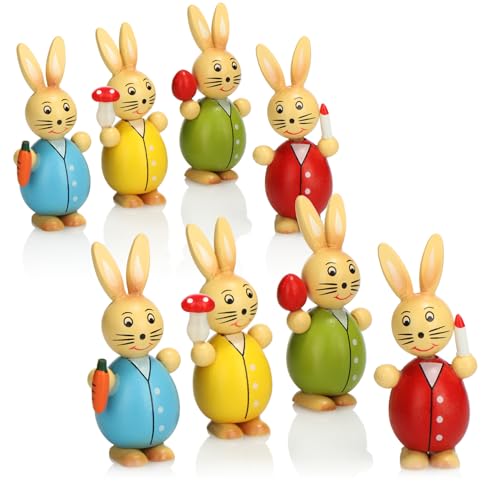 com-four® 8X Deko-Osterhase aus Holz - 8cm - Aufsteller zum Frühling und zur...