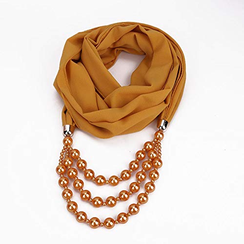 Vintage Chiffon Scarf For Women Imitation Pearls Pendant With Necklace Soft Winter Neck Wrap Infinity Scarves4