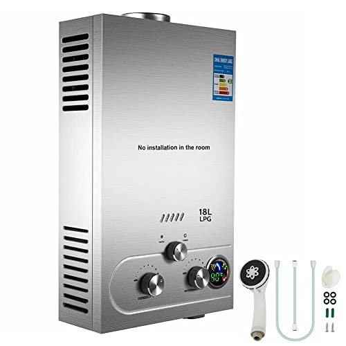 USMEI LPG Propane Gas Hot Water Heater, Portable Instant Water Heater Boiler Stainless Steel with Shower Kit for Sink Shower Bath Kitchen Campervan