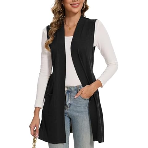 Beautiful Nomad Sleeveless Cardigans for Women Long Sweater Vest Jacket Ribbed Outerwear Coat with Belt Cover