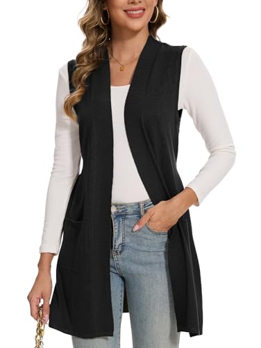 Beautiful Nomad Sleeveless Cardigans for Women Long Sweater Vest Jacket Ribbed Outerwear Coat with Belt
