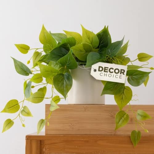 Faux Plants Indoor, Artificial Plants for Home Decor Indoor, Pothos Small Fake Plants - Fake Plants Decor, Green Plants Artificial Décor, Artificial Plant for Indoor and Outdoor - White Pot