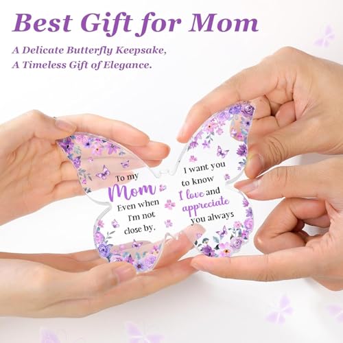 Image of Gifzy Gifts for Mom, Mom Birthday Gifts from Daughter Son, Unique Purple Butterfly Acrylic Plaque Desk Decor, Mother Gift Ideas on Birthday Christimas Mothers Day, 5 x 5 x 0.5 inches