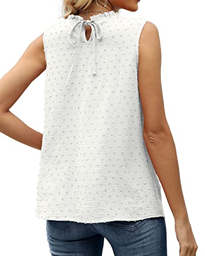 Womens Sleeveless Work Tops And Blouses Pleated Swiss Dot Tank Tops White L #TOP3