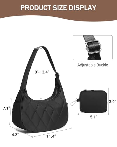 BAVERGE Nylon Crescent Bag Women Small Quilted Shoulder Purse Women's Hobo Handbag with Coin Wallet Mini Tote 5