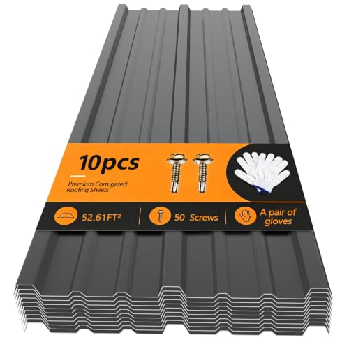 BOBIBAN 10 Pack Metal Corrugated Roofing Panels Grey