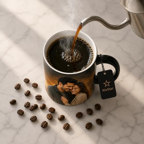 Image of KivStar Customized Photo & Quote Reveal Mug - Black Magic Coffee Cup (325ml) - Ideal Surprise Gift for Him /Her on Birthday & Engagement 01 (Combo-02)